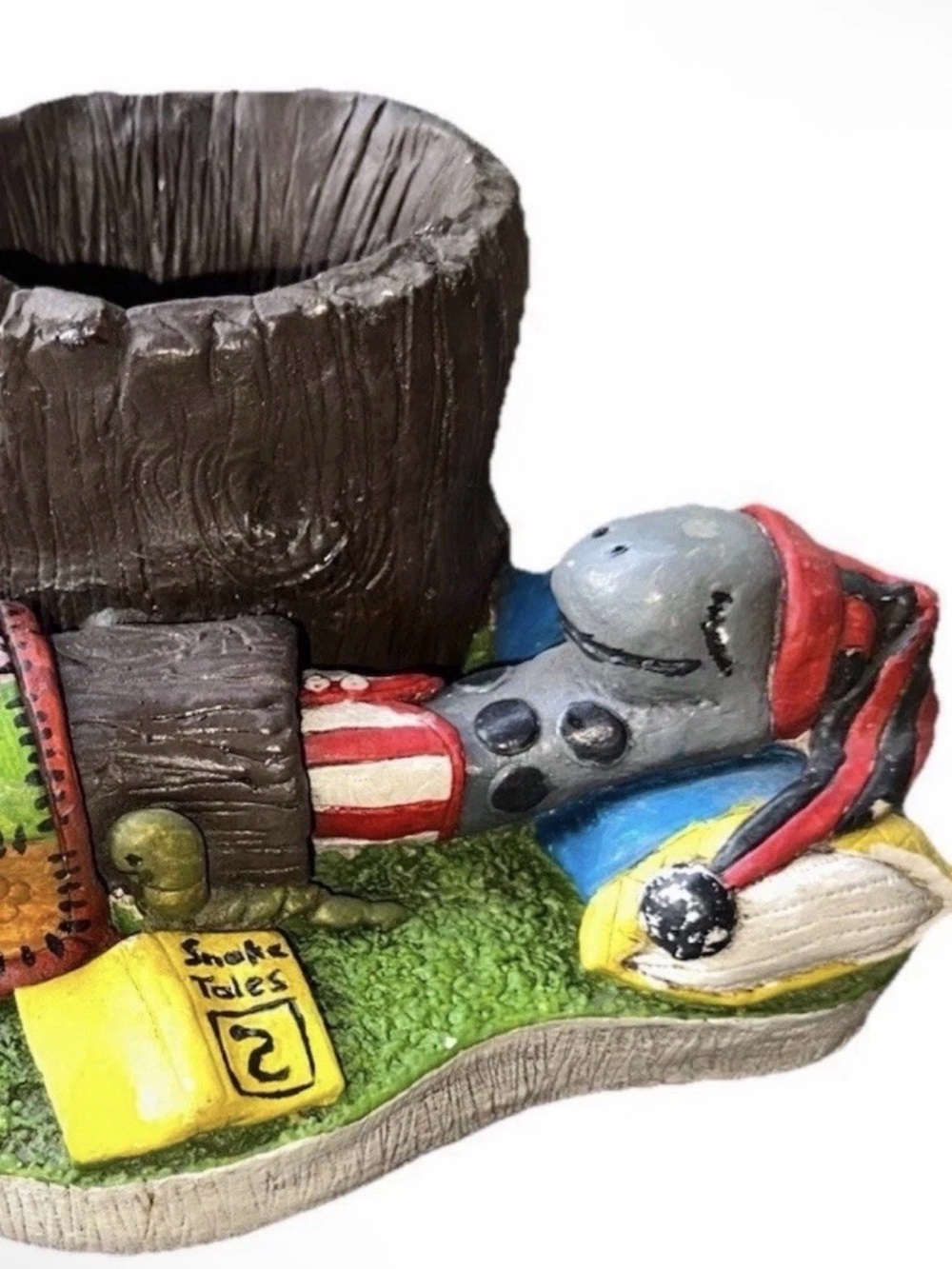 VTG 1977 Sleepy Snake Ceramic Planter Whimsical Boot Patchwork Quilt Pillow